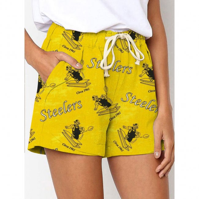 Pittsburgh Steelers Printed Drawstring Elastic Waist Casual Shorts