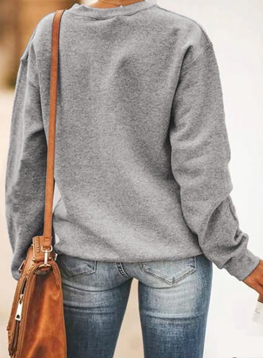 Solid/Letter Long Sleeve Round Neck Casual