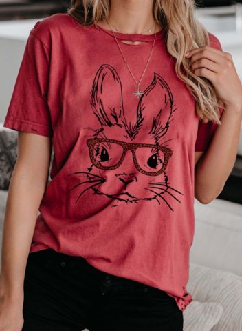 Women's T-shirts Solid Animal Print Cut-out Festival Round Neck Short Sleeve Casual Daily Summer T-shirts