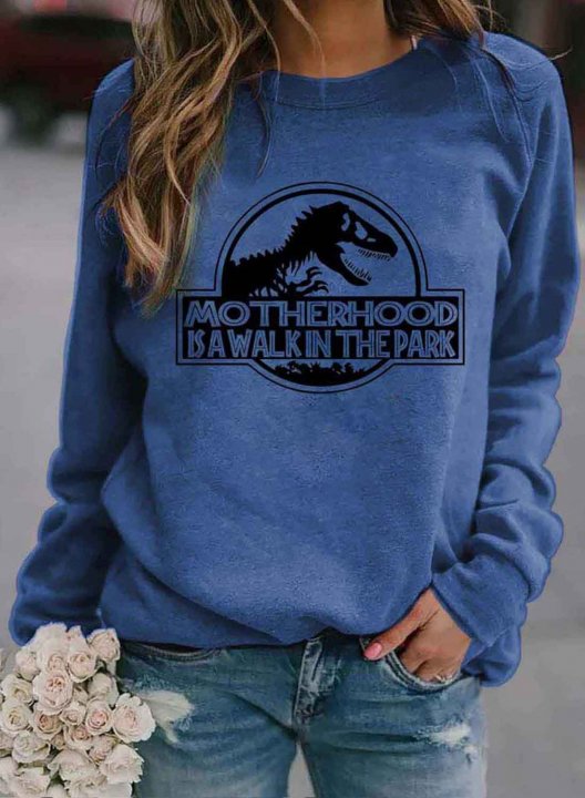 Women Solid Dinosaur Letter Print Casual Sweatshirt