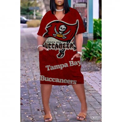 Tampa Bay Buccaneers Print Fashion Casual V Neck Short Sleeve Dress