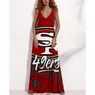 Women's Summer San Francisco 49ers Fan Print V-Neck Sleeveless Loose Long A-line Dress