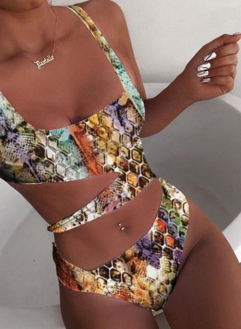 Women's One-Piece Swimsuits One-Piece Bathing Suits Multicolor Cut Out U Neck Swimsuits