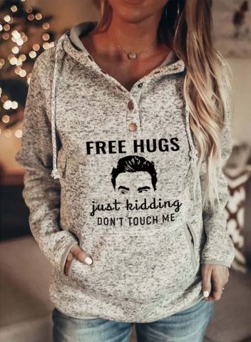 Women's Free Hugs Just Kidding Don't Touch Me Hoodies Letter Figure Long Sleeve Casual Pocket Hoodie