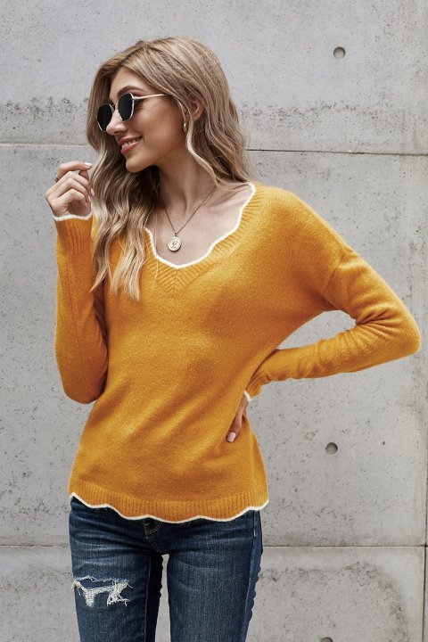 Women's Sweaters Wavy V-neck Solid Color Sweaters