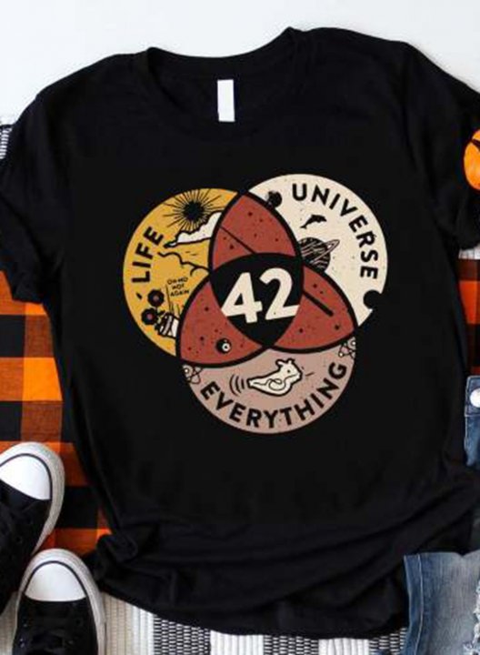 Women's T-shirts 42 Answer to Life Universe and Everything science Vintage Short Sleeve Round Neck Daily T-shirt