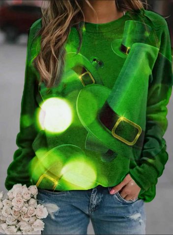 Women's St Patrick's Day Green Sweatshirts Festival Long Sleeve Round Casual Neck Sweatshirt