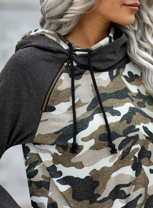 Camouflage Long Sleeve Hooded Sweatshirt