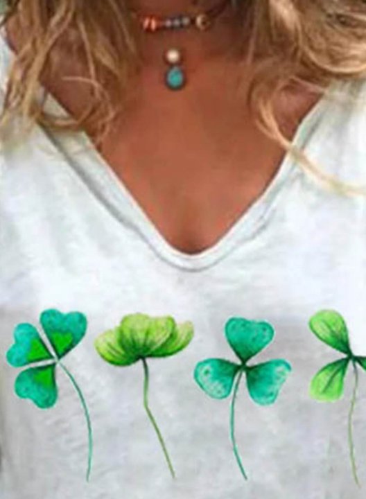 Women's St Patrick's Day T-shirts Clover Print Short Sleeve V Neck Daily T-shirt