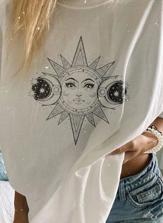 Women's T-shirts Sun Moon Short Sleeve Round Neck Daily Casual T-shirt