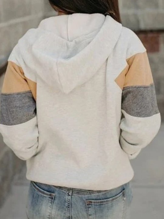 Apricot Yellow Casual Color Block Sweatshirt