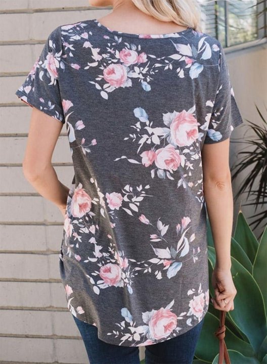 Women's T-shirts Floral Short Sleeve V Neck Daily T-shirt