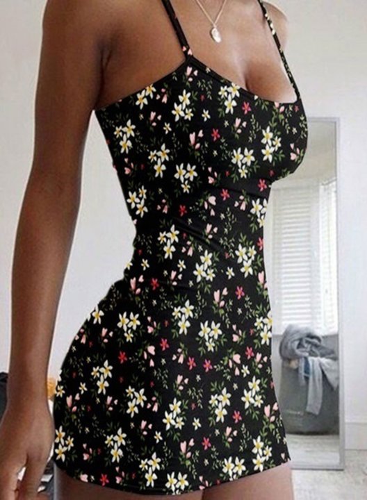 Women's Mini Dresses Floral Sleeveless Spaghetti Bodycon Mini Dress