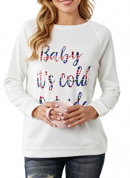 Funny Letter Baby is cold Outside Print Crew Neck Casual Loose Sweatshirt