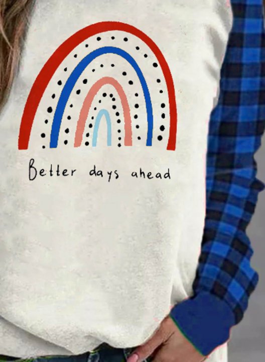 Women's Sweatshirt Plaid Color Block Letter Round Neck Long Sleeve Casual Daily Pullovers