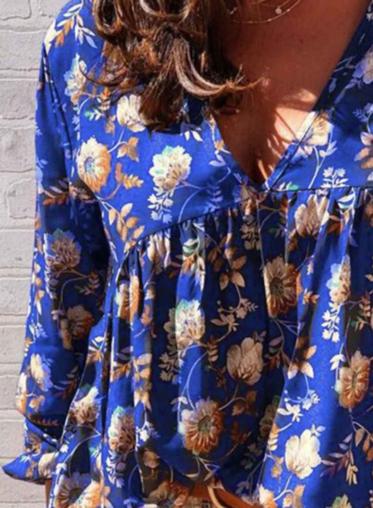 Women's Blouses Floral Long Sleeve V Neck Daily Vacation Beach Boho Blouse