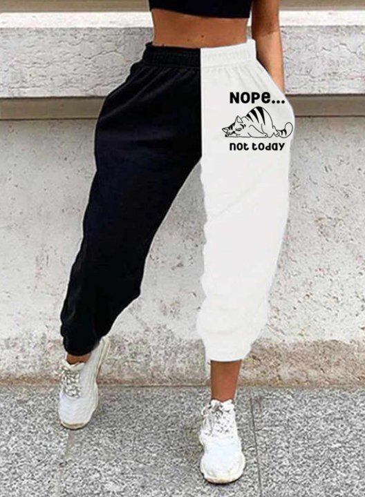 Women's Nope Not Today Joggers Color Block High Waist Pocket Daily Casual Sweatpants
