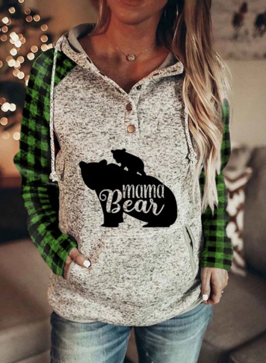 Mama Bear Plaid Pocketed Hooded Sweatshirt