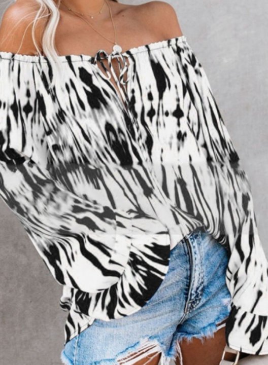 Women's Shirts Drawstring Tie Dye Long Sleeve Off Shoulder Daily Boho Shirt