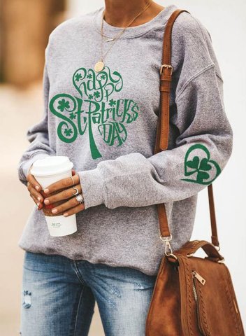 Women's Sweatshirts Letter Saint Patrick's Day Print Long Sleeve Round Neck Sweatshirt