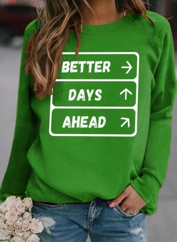 Women's Pullovers Solid Letter Round Neck Long Sleeve Casual Daily Pullovers