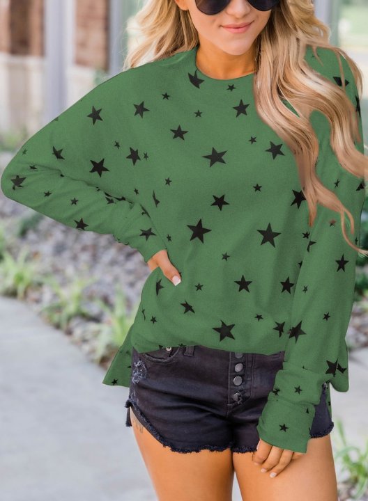 Women Star Print Long Sleeve Round Neck Tunics