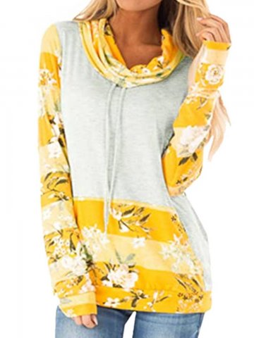 Floral Long Sleeve Cotton-Blend Paneled Sweatshirt