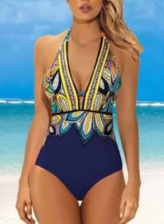 Women's One Piece Swimwear Floral V Neck Vacation Boho One-Piece Swimsuits One-Piece Bathing Suits