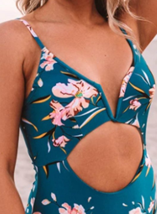 Women's One-Piece Swimsuits One-Piece Bathing Suits Floral Spaghetti Under-wire Cut Out Casual One-Piece Swimsuits One-Piece Bathing Suits