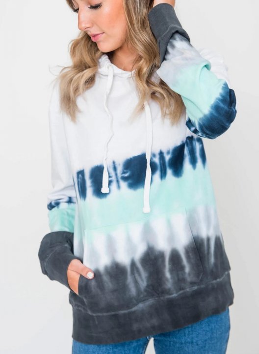 Women's Tie Dye Casual Long Sleeve Color Block Hoodie