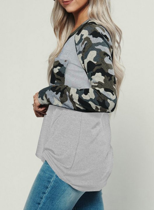 Twisted Camouflage Color Block Sweatshirt