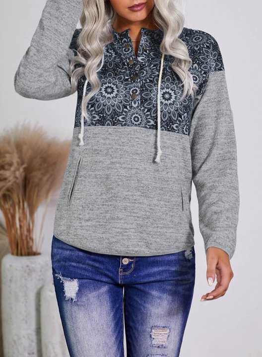 Geometric Long Sleeve Hooded Sweatshirt