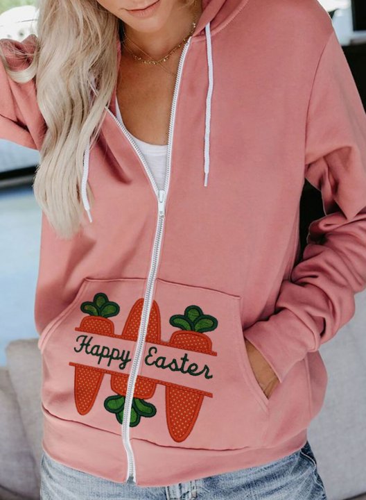 Women's Coats Hooded Letter Color Block Cotton Long Sleeve Casual Zipper Pocket Coat