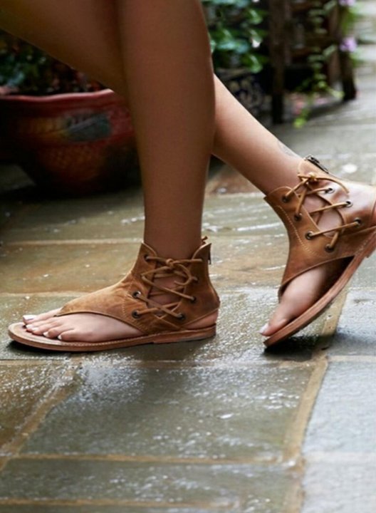 Women's Sandals Solid PU Leather Low Height Casual Daily Summer Sandals