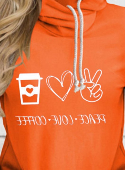 Women's Hoodies Heart-shaped Turtleneck Drawstring Solid Long Sleeve Casual Pocket Hoodies