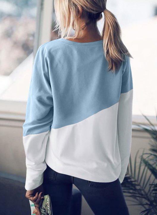 Color Block Long Sleeve Round Neck Casual Sweatshirt