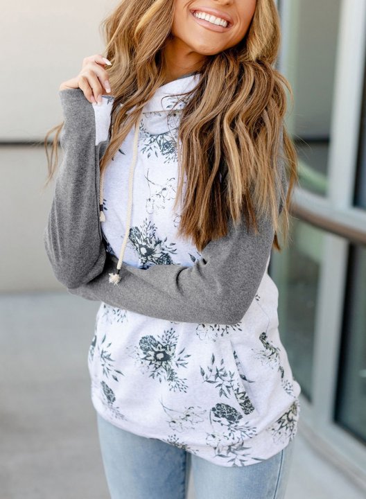 Women Floral Zipper Sweatshirt with Pocket