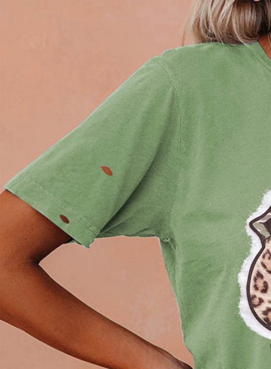 Women's T-shirts Solid Leopard Lip-Print Camouflage Letter Short Sleeve Round Neck Daily Cut-out T-shirt