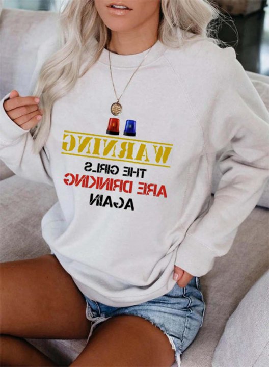 Women's Warning The Girls Are Drinking Again Sweatshirt Casual Solid Letter Round Neck Long Sleeve Daily Pullovers