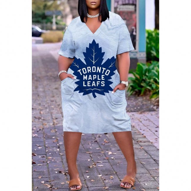 Women's Toronto Maple Leafs Printed V-neck Casual Pocket Dress