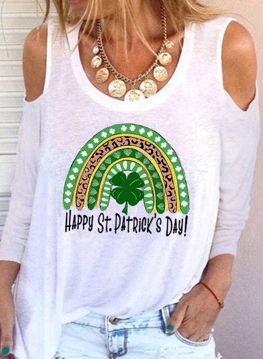 Women's Happy St.Patrick's Day T-shirts Cold Shoulder Color Block Round Neck Long Sleeve Casual Daily T-shirts