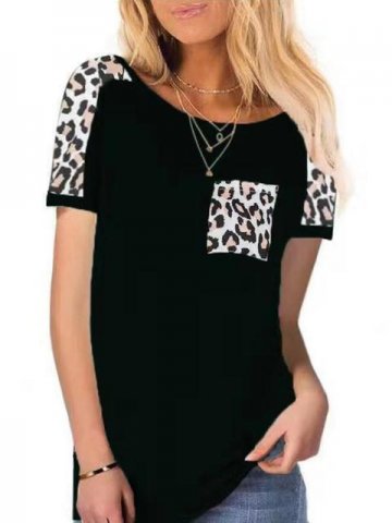 Leopard Print Pocket Short Sleeve T-shirt