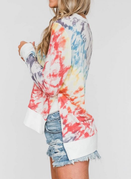 Tie-Dye Long Sleeve Casual Side Split Sweatshirt