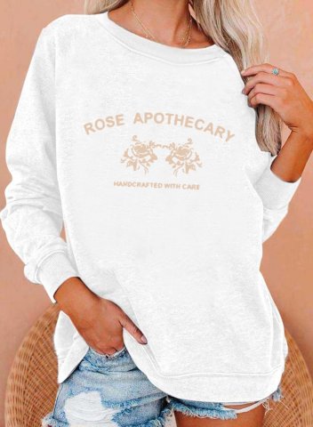 Women's Rose Apothecary Print Sweatshirts Letter&Rose Print Long Sleeve Round Neck Sweatshirt