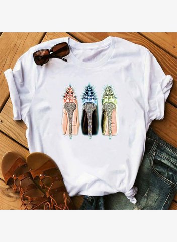 Women's Graphic T-shirts High Heels Print Short Sleeve Round Neck T-shirt