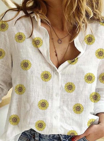 Women's Blouses Sunflower Long Sleeve Turn Down Collar Blouse