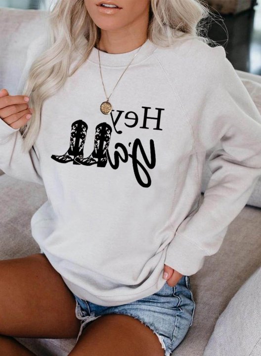 Women's Sweatshirts Letter Hey Y'all Print Long Sleeve Round Neck Country Music Sweatshirt