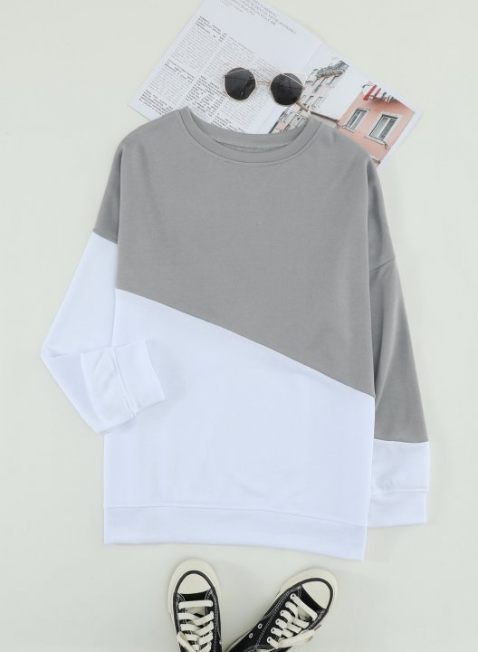 Color Block Long Sleeve Round Neck Casual Sweatshirt