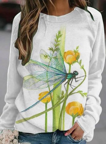 Women's Pullovers Tops Casual Dragonfly Color Block Round Neck Long Sleeve Daily Pullovers