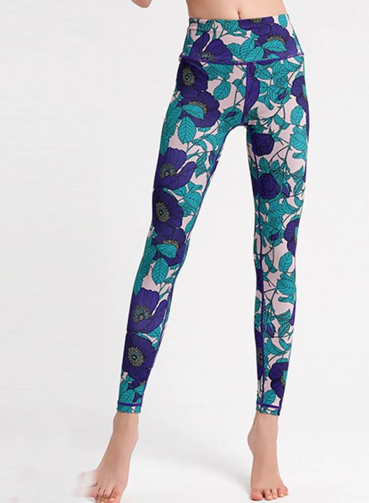 Women's Leggings Slim Floral Fruits & Plants Color Block Mid Waist Full Length Daily Sporty Pants